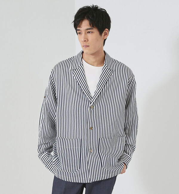 ABAHOUSE「【ストライプ】ラペル シャツジャケット」|シャツ・ブラウス|ネイビー