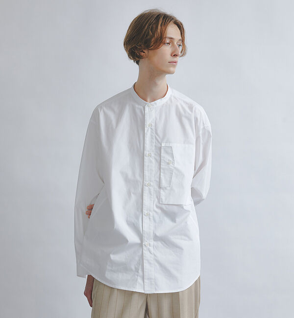 ABAHOUSE「【タクティカルポケット】タイプライター バンドカラーシャツ」|シャツ・ブラウス|ホワイト