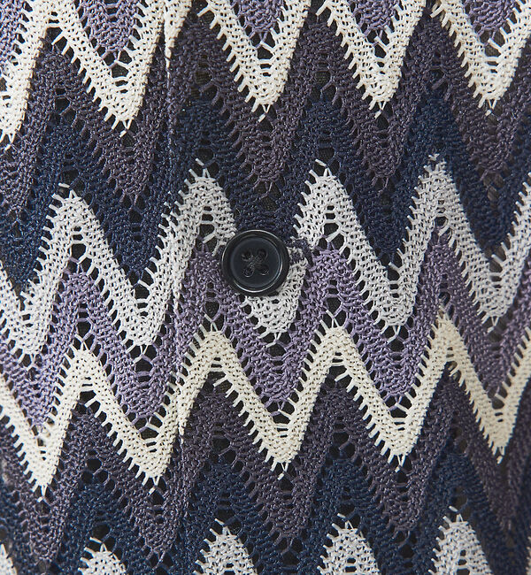 ABAHOUSE「【Revo.】透かし編みニットオープンカラーヘリンボーン半端袖シャツ」|シャツ・ブラウス|