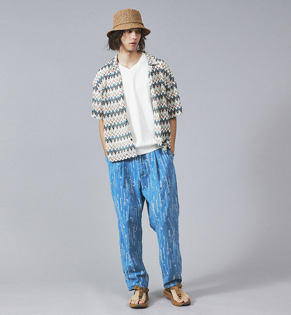 ABAHOUSE「【Revo.】透かし編みニットオープンカラーヘリンボーン半端袖シャツ」|シャツ・ブラウス|