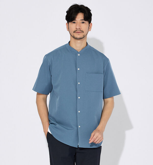 ABAHOUSE「【変形襟】トロミシャンブレー カラーレス 半袖シャツ / バンドカラー」|シャツ・ブラウス|