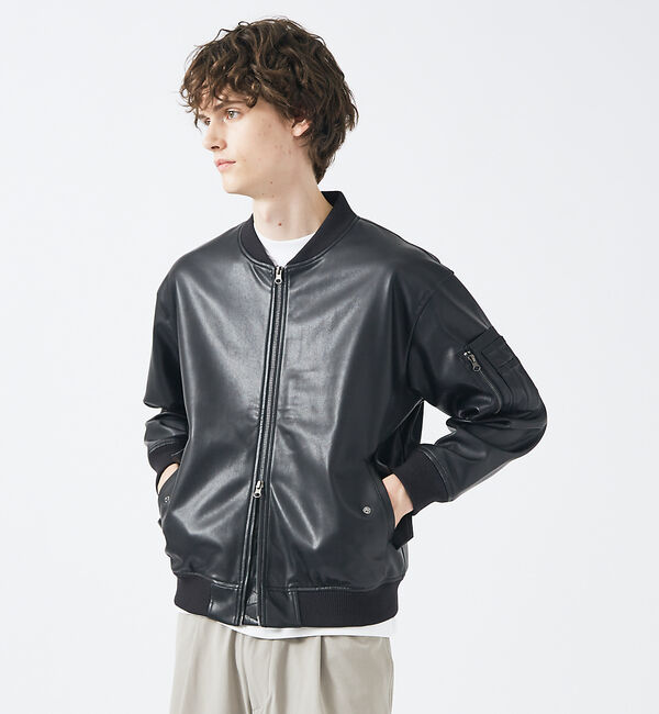 ABAHOUSE「【AH ABAHOUSE / MA-1型】エコレザー ブルゾン」|その他|ブラック