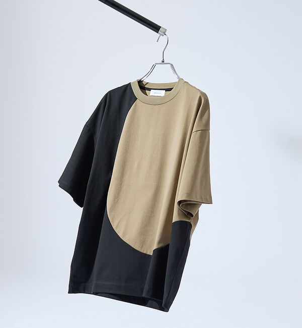 ABAHOUSE「ウズマキ バイカラー 半袖Tシャツ / オーバーサイズ」|Tシャツ・カットソー|ブラック