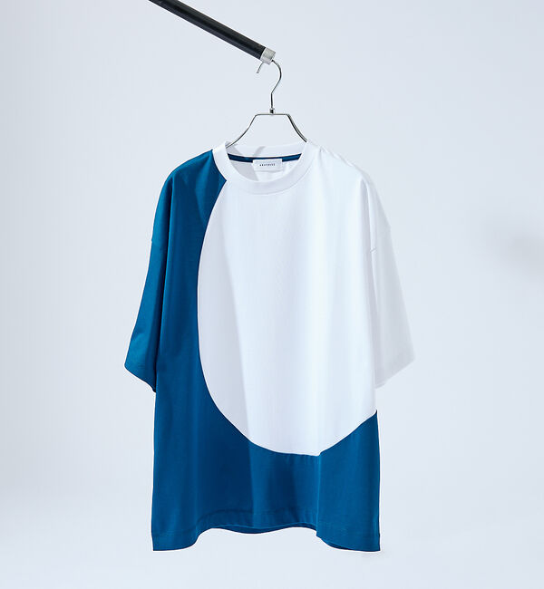 ABAHOUSE「ウズマキ バイカラー 半袖Tシャツ / オーバーサイズ」|Tシャツ・カットソー|ブルー