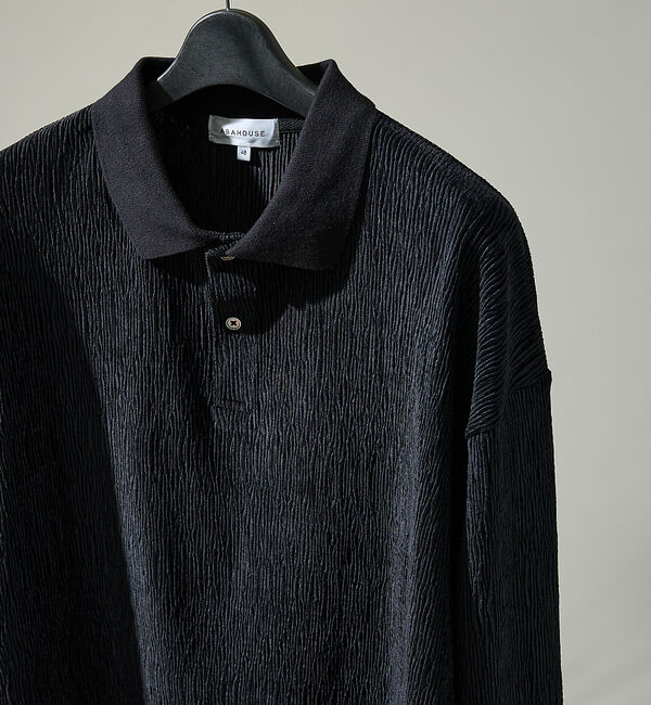 ABAHOUSE「ベロアプリーツ ニットポロシャツ / オーバーサイズ」|ポロシャツ|