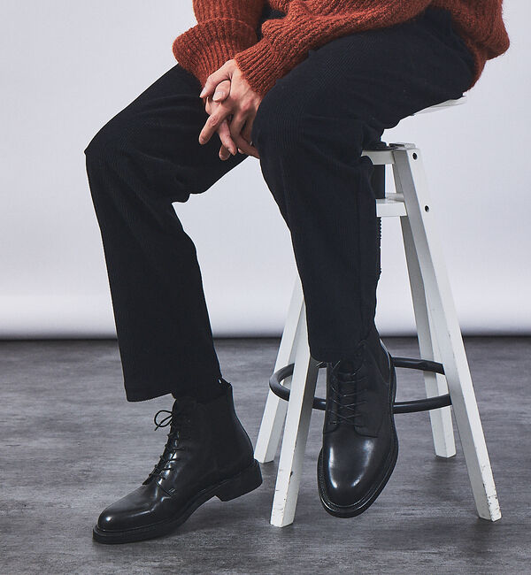 alfredoBANNISTER「グッドイヤー製法 レースアップ サイドゴア 6ホール プレーントゥ ダービー ブ」|ショートブーツ|ブラック