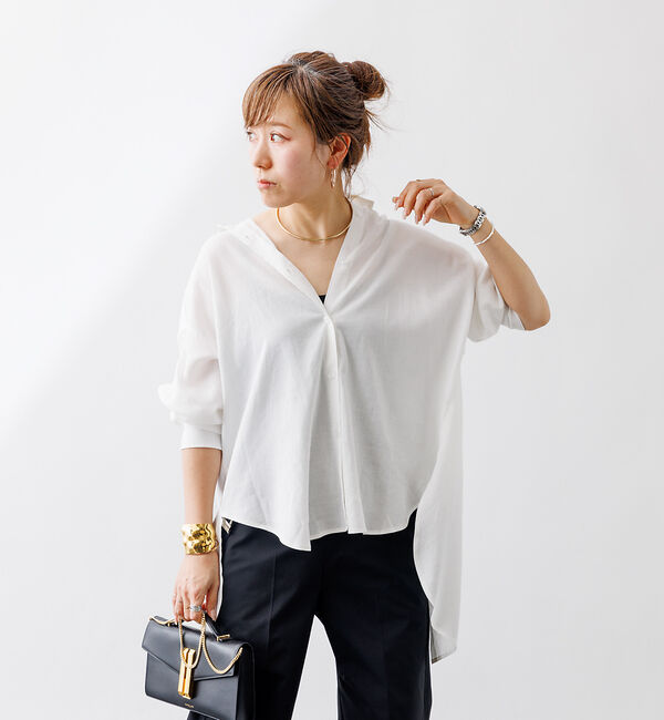 Rouge vif「【一部店舗限定】麻混バックスリットリボンシャツ」|シャツ・ブラウス|