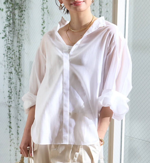 Rouge vif「タックボリューム袖シアーブラウス」|シャツ・ブラウス|ホワイト