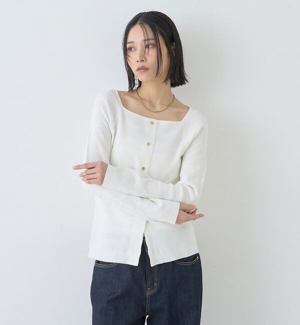 Rouge vif「【セットアップ対応】スクエアネックボーダー柄ニットカーディガン/プルオーバー」|カーディガン|