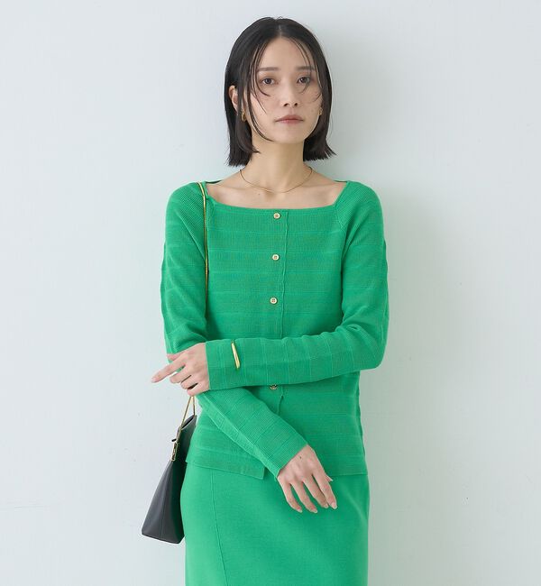 Rouge vif「【セットアップ対応】スクエアネックボーダー柄ニットカーディガン/プルオーバー」|カーディガン|