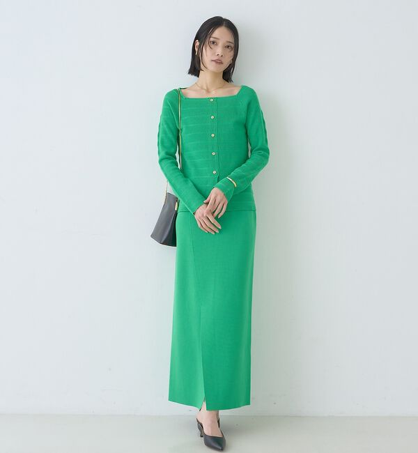 Rouge vif「【セットアップ対応】スクエアネックボーダー柄ニットカーディガン/プルオーバー」|カーディガン|