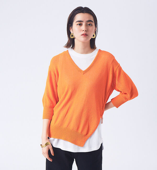 qualite「レイヤードVネックアシメニット」|ニット・セーター|