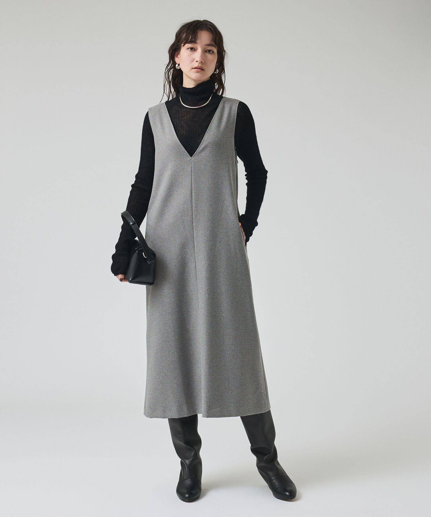 qualite「ツイーディジャンパーワンピース」|ワンピース|グレー