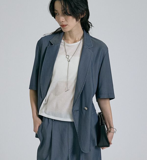 qualite「【接触冷感＆セットアップ対応】ライトデニムハーフスリーブジャケット」|その他|インディゴ