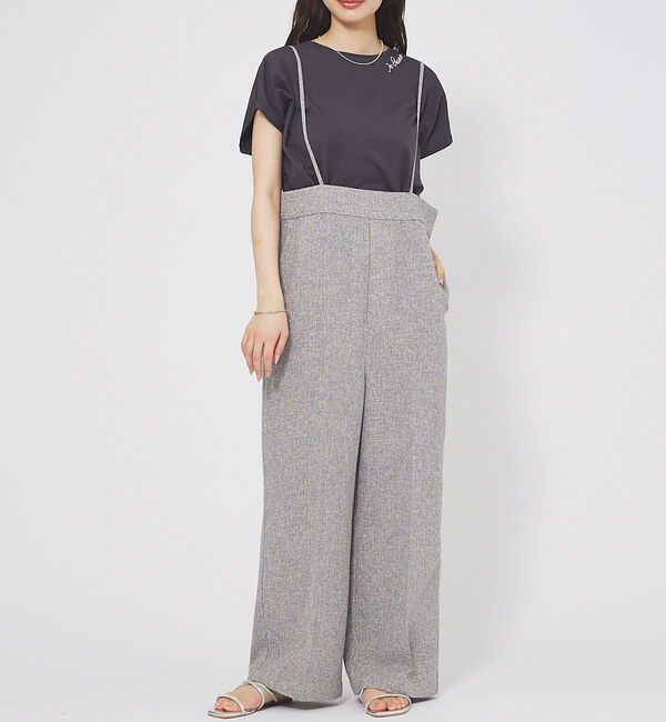 abahouse mavie「【セットアップ対応】ライトツイードサスペンダーパンツ」|その他|グレージュ