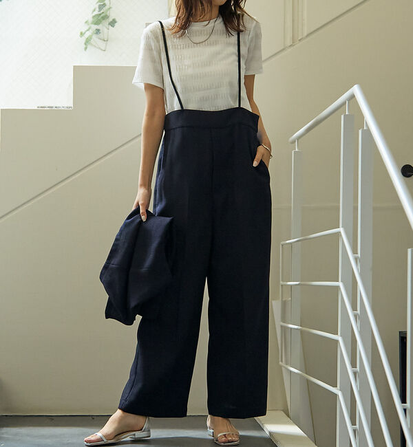 abahouse mavie「【セットアップ対応】ライトツイードサスペンダーパンツ」|その他|ネイビー