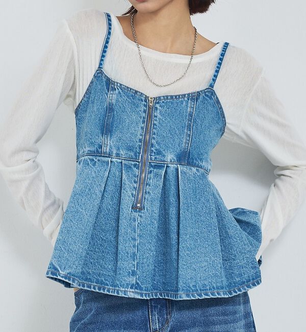 abahouse mavie「ウォッシュドデニムキャミ/レイヤード/バックリボン/春服/夏服」|キャミソール|サックスブルー