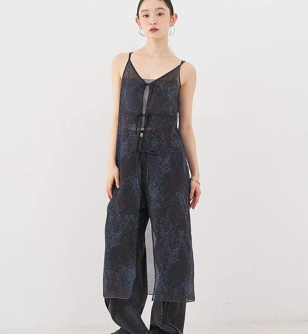 NOMINE「【前後着用可】水彩アート ニュアンス柄 2WAY シアー キャミワンピース ロン」|ワンピース|