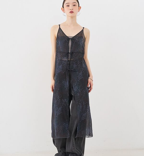 NOMINE「【前後着用可】水彩アート ニュアンス柄 2WAY シアー キャミワンピース ロン」|ワンピース|