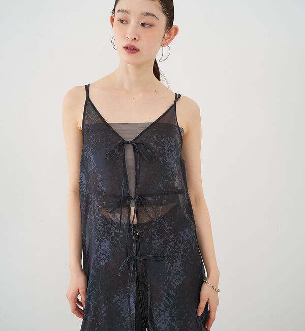 NOMINE「【前後着用可】水彩アート ニュアンス柄 2WAY シアー キャミワンピース ロン」|ワンピース|