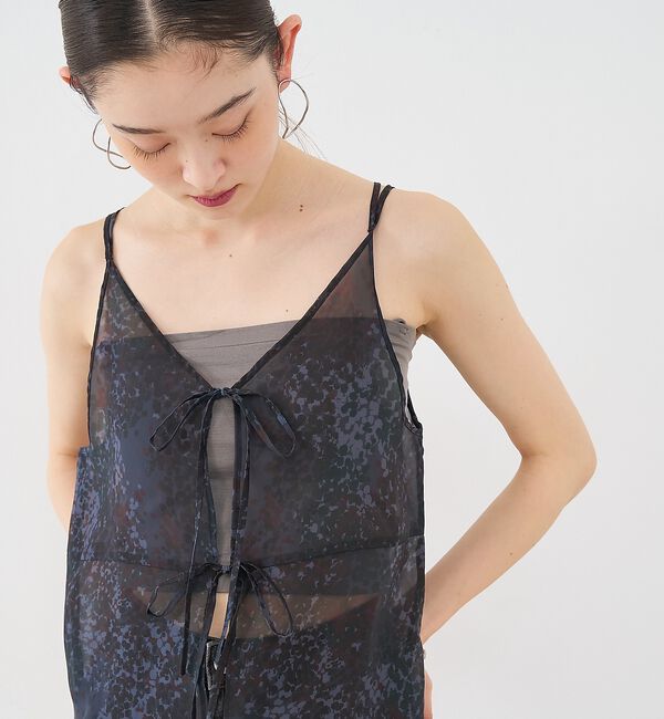 NOMINE「【前後着用可】水彩アート ニュアンス柄 2WAY シアー キャミワンピース ロン」|ワンピース|