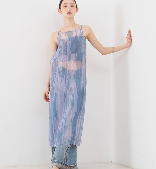 NOMINE「【前後着用可】水彩アート ニュアンス柄 2WAY シアー キャミワンピース ロン」|ワンピース|