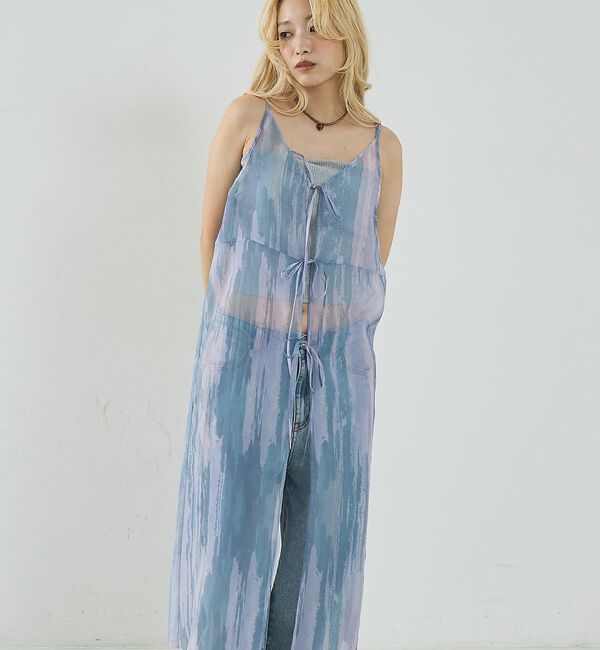 NOMINE「【前後着用可】水彩アート ニュアンス柄 2WAY シアー キャミワンピース ロン」|ワンピース|