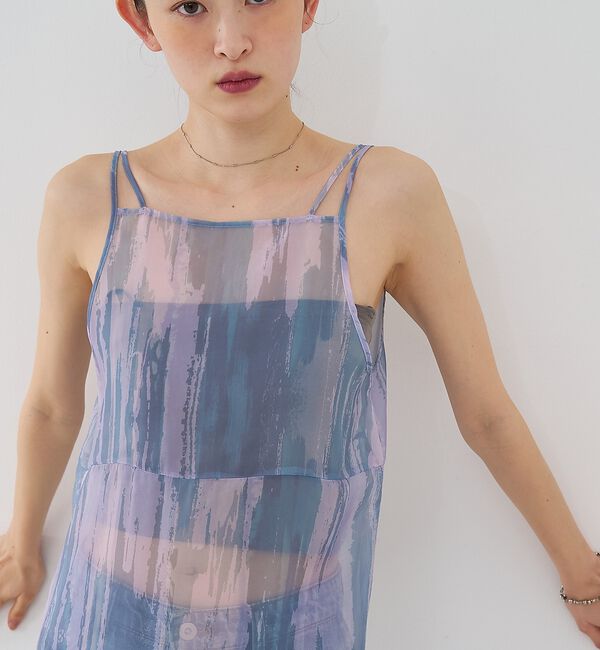 NOMINE「【前後着用可】水彩アート ニュアンス柄 2WAY シアー キャミワンピース ロン」|ワンピース|