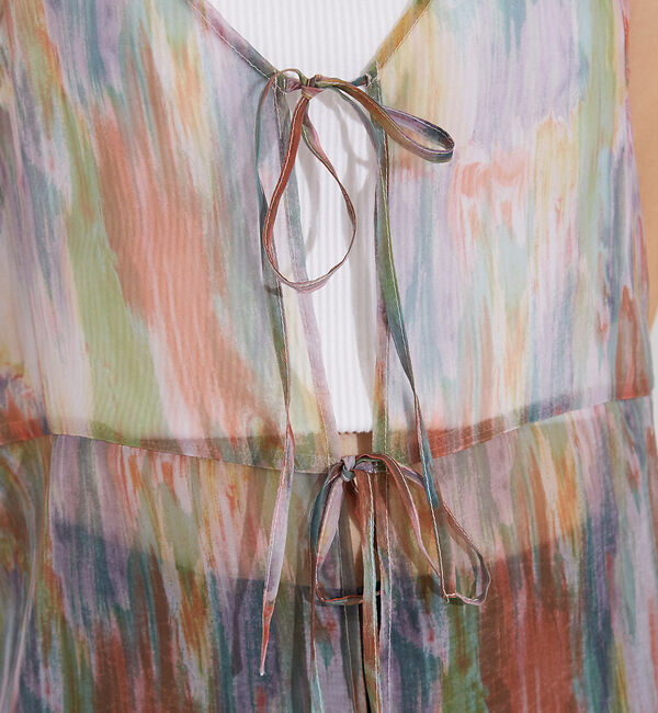 NOMINE「【前後着用可】水彩アート ニュアンス柄 2WAY シアー キャミワンピース ロン」|ワンピース|