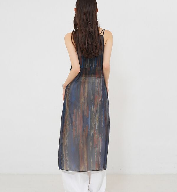 NOMINE「【前後着用可】水彩アート ニュアンス柄 2WAY シアー キャミワンピース ロン」|ワンピース|