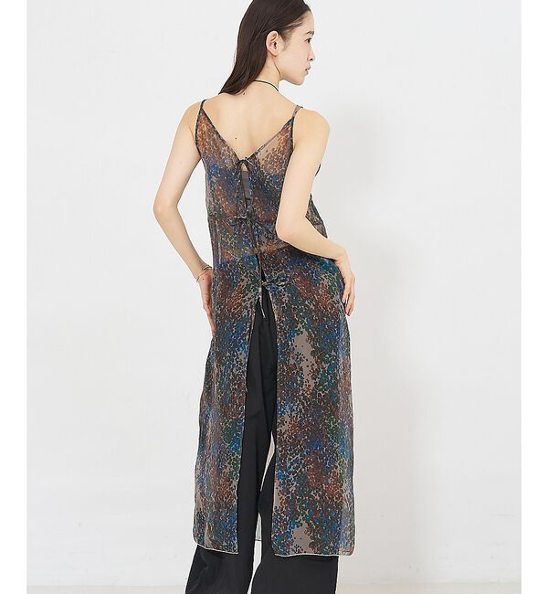 NOMINE「【前後着用可】水彩アート ニュアンス柄 2WAY シアー キャミワンピース ロン」|ワンピース|ベージュ