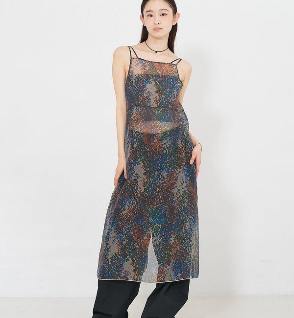 NOMINE「【前後着用可】水彩アート ニュアンス柄 2WAY シアー キャミワンピース ロン」|ワンピース|