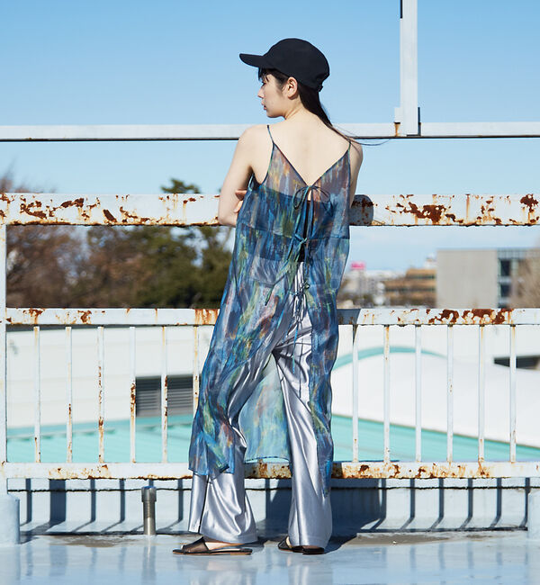 NOMINE「【前後着用可】水彩アート ニュアンス柄 2WAY シアー キャミワンピース ロン」|ワンピース|