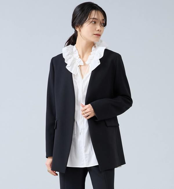 Liesse「Vカラージャケット」|ノーカラージャケット|ブラック