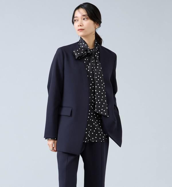 Liesse「Vカラージャケット」|ノーカラージャケット|ネイビー