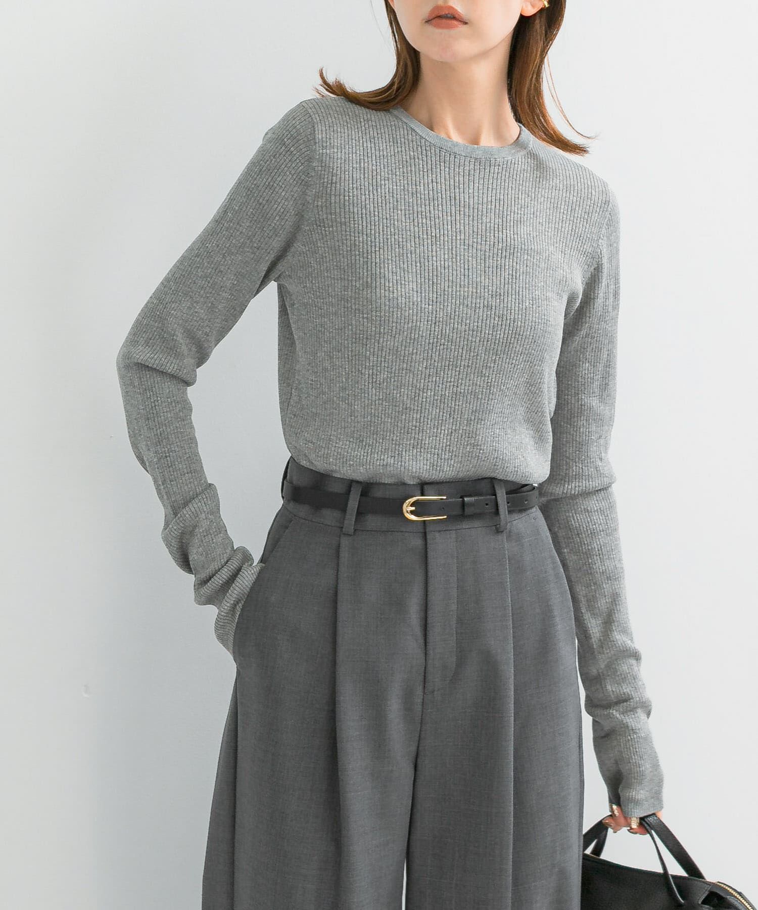 URBAN RESEARCH ROSSO「シルク混リブデザインニット」|ニット・セーター|グレー