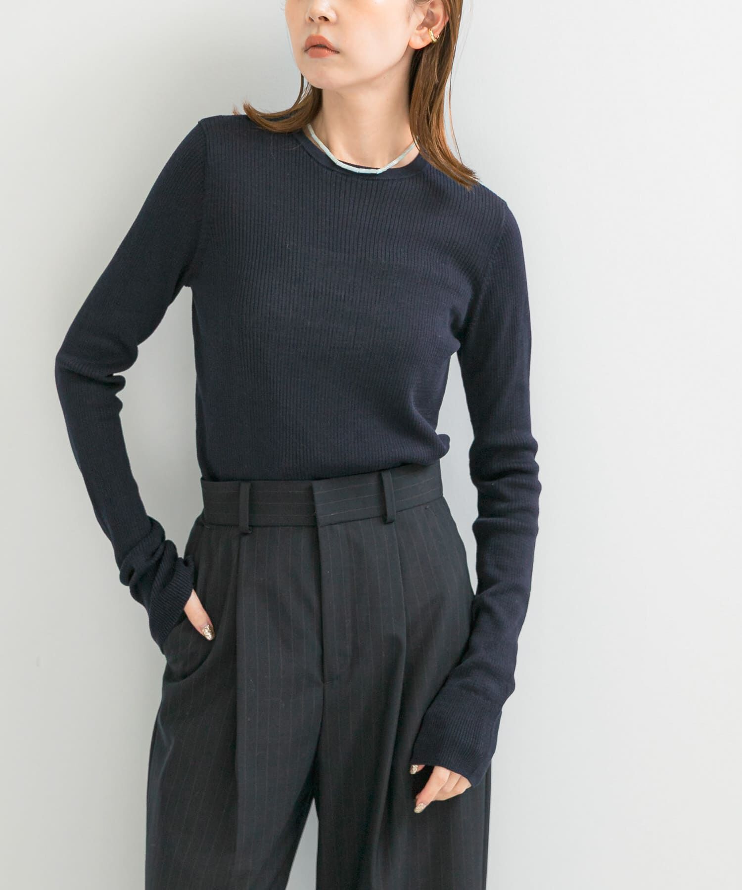 URBAN RESEARCH ROSSO「シルク混リブデザインニット」|ニット・セーター|ネイビー