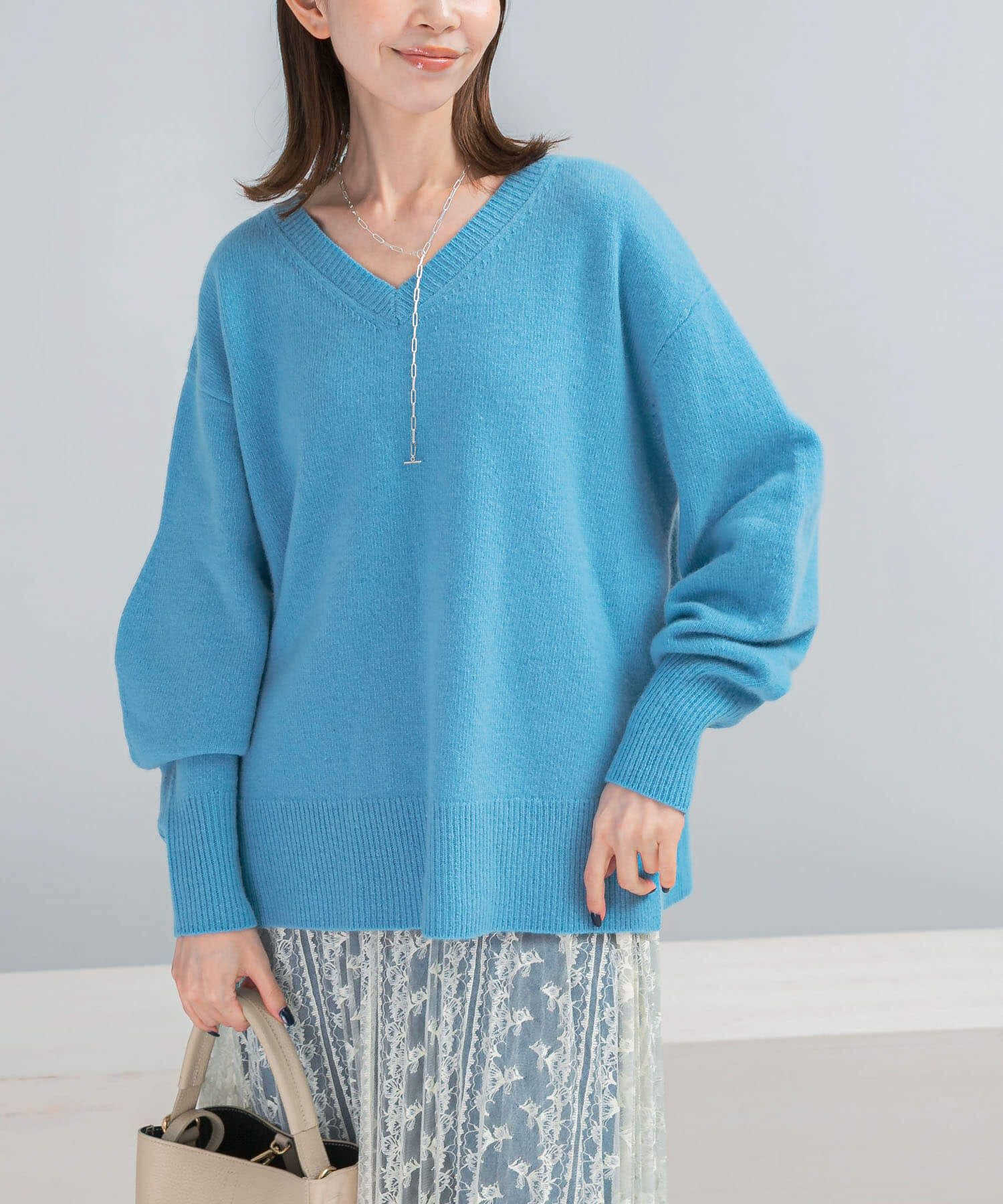 URBAN RESEARCH ROSSO「ウールカシミヤVネックニットプルオーバー」|ニット・セーター|ブルー