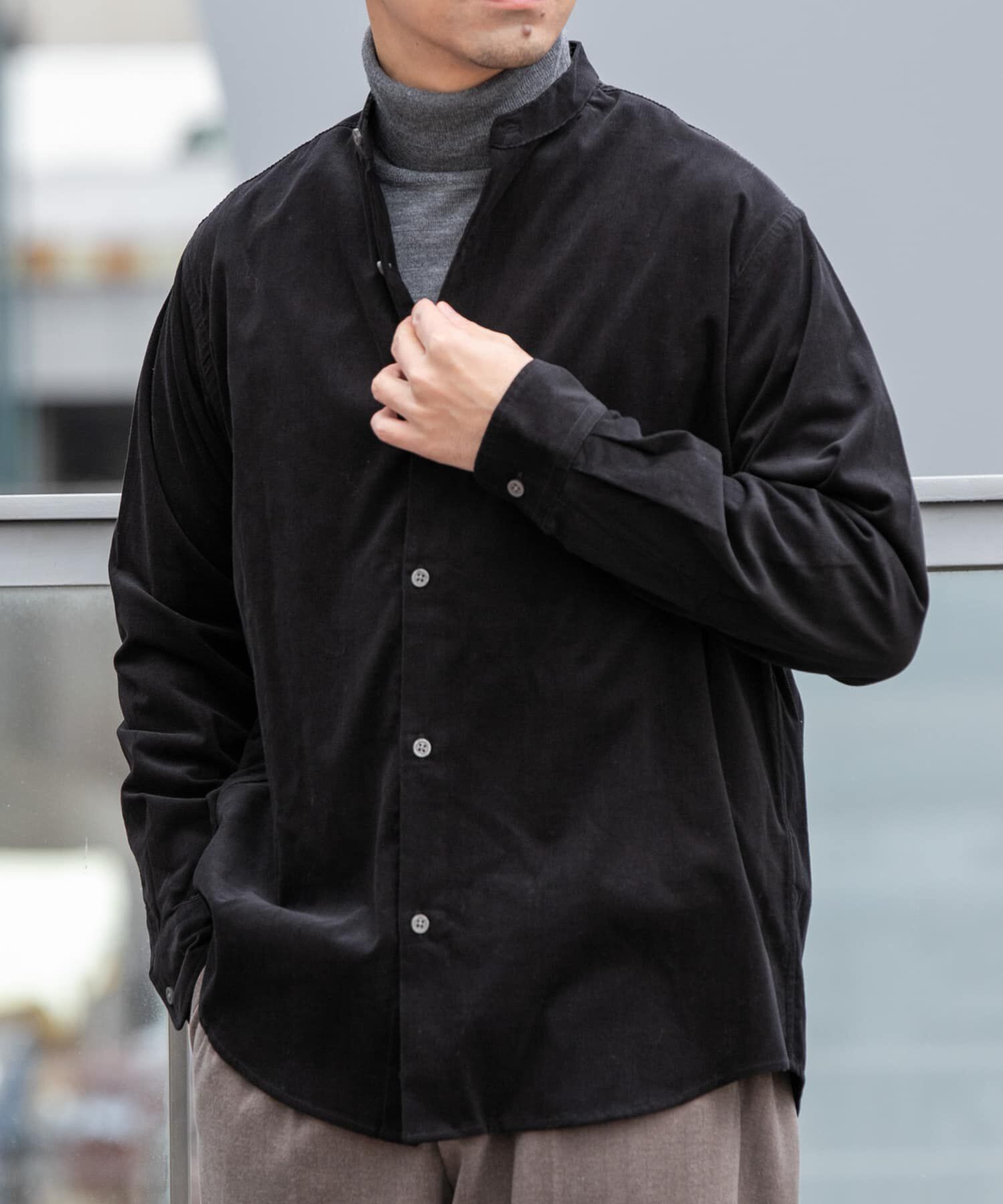 URBAN RESEARCH ROSSO「アーバンリラックスコーデュロイバンドシャツ」|シャツ・ブラウス|ブラック