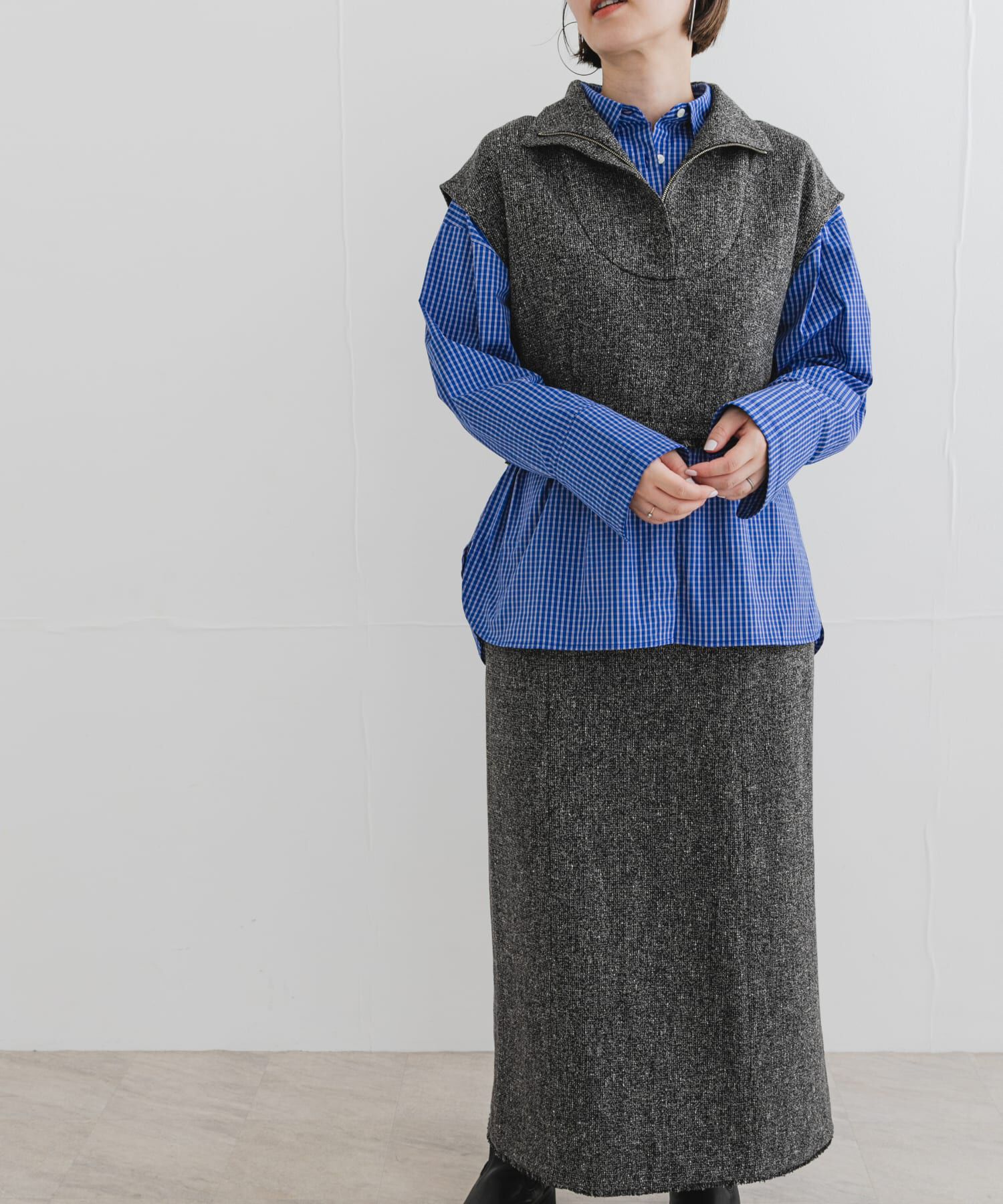 URBAN RESEARCH ROSSO「F by ROSSO　ツイードハーフZIPプルオーバー+スカート」|その他|ブラック