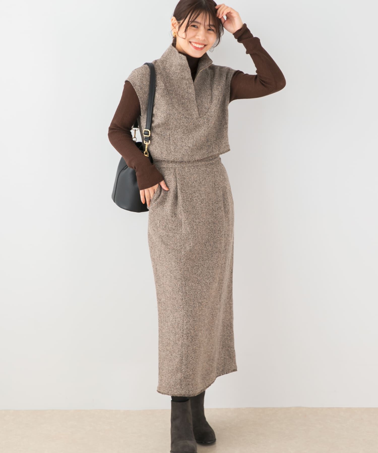 URBAN RESEARCH ROSSO「F by ROSSO　ツイードハーフZIPプルオーバー+スカート」|その他|ベージュ