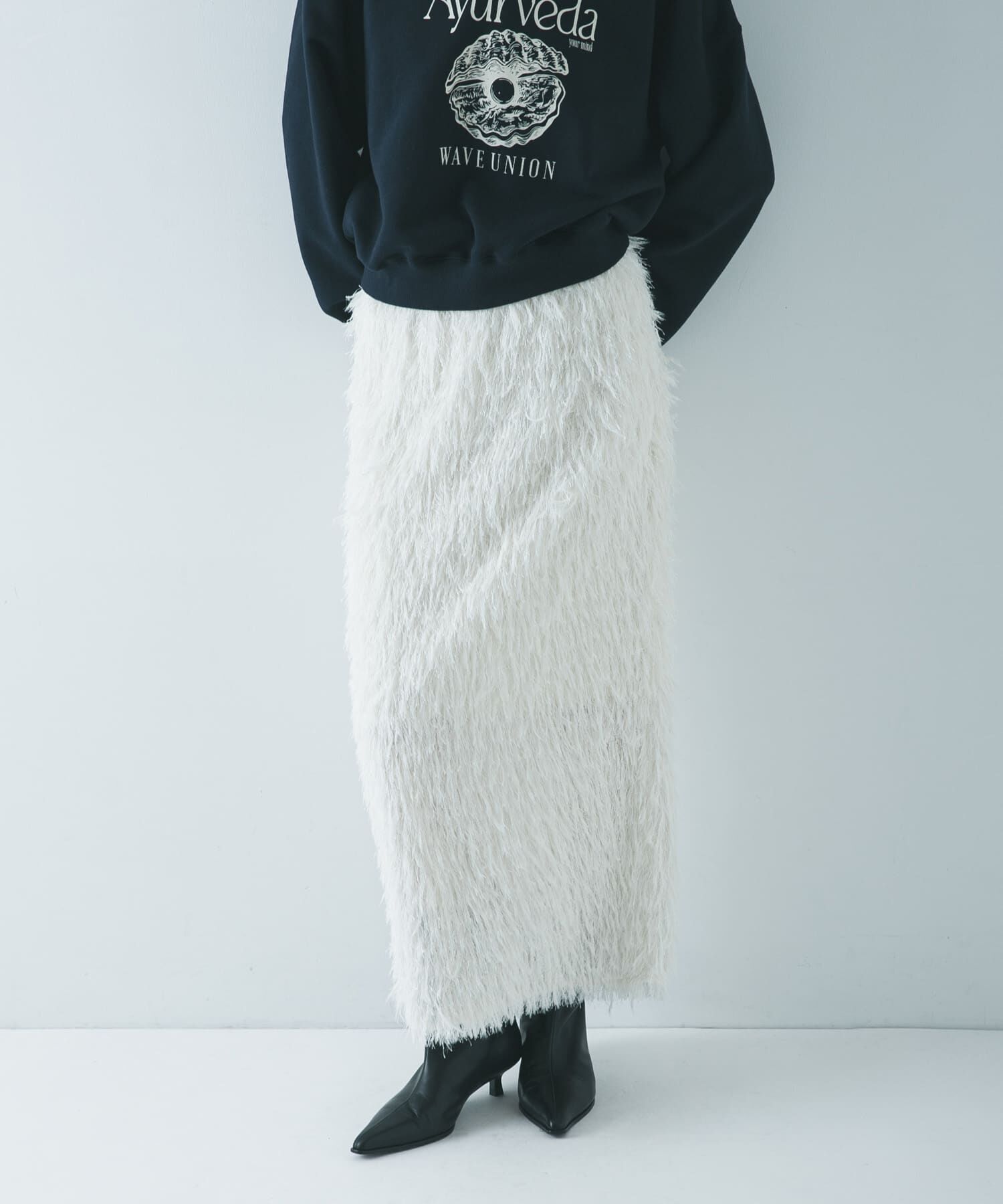 URBAN RESEARCH「フリンジジャガードスカート」|スカート|オフホワイト