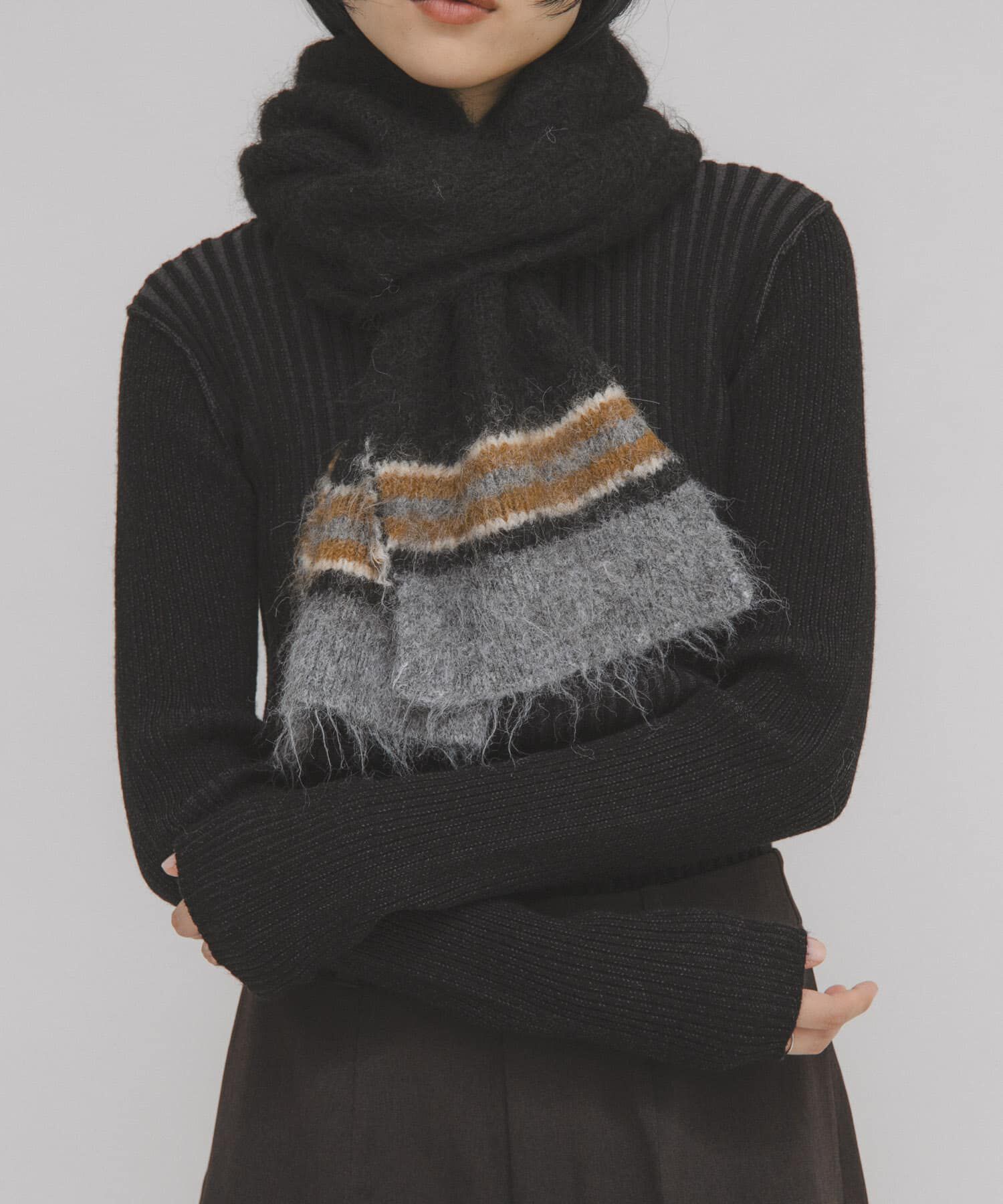  「エンドボーダーデザインマフラー」|マフラー|ブラック