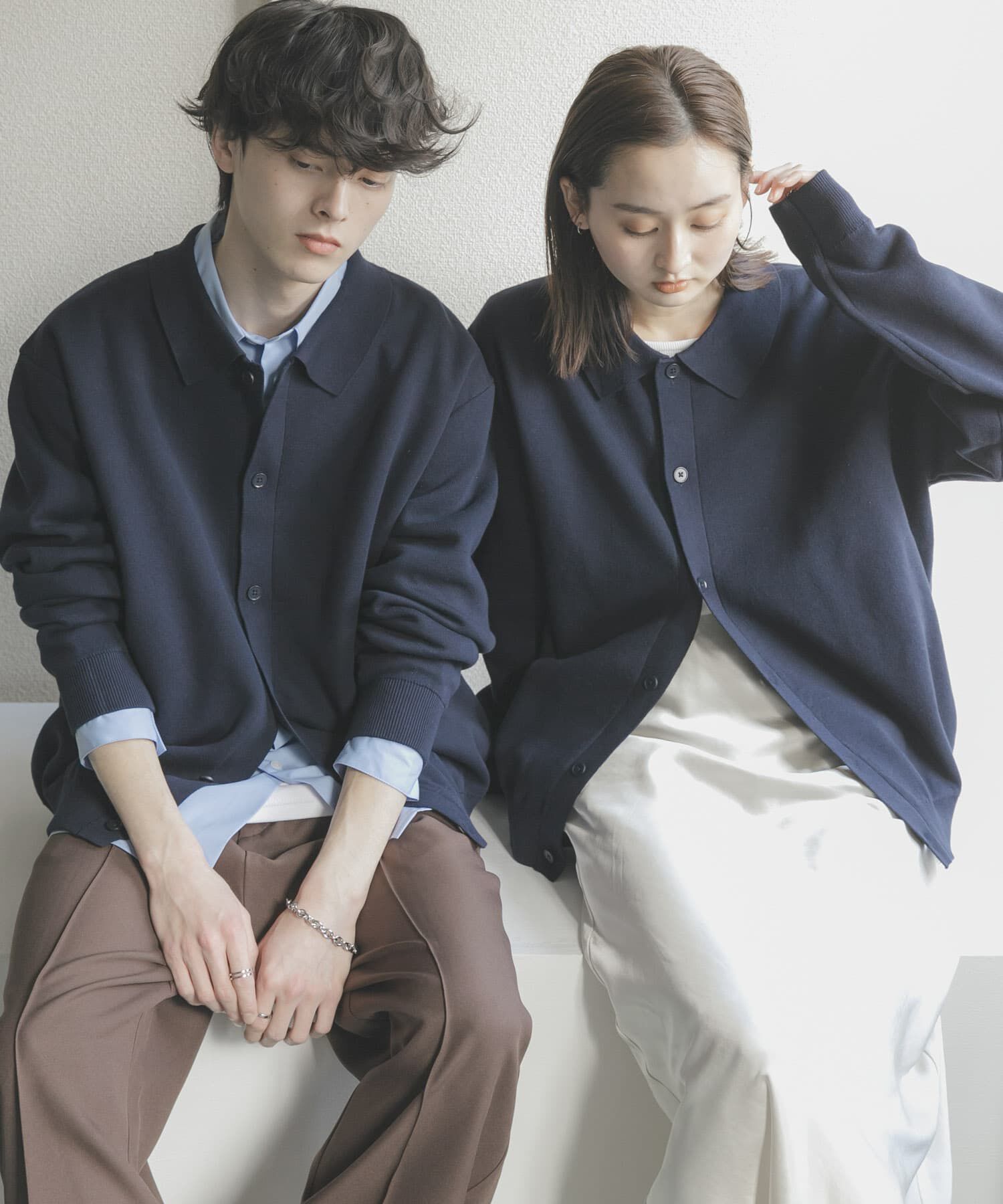 SENSE OF PLACE by URBAN RESEARCH「『ユニセックス』『洗濯可』スウェットライクポロカーディガン」|カーディガン|ネイビー