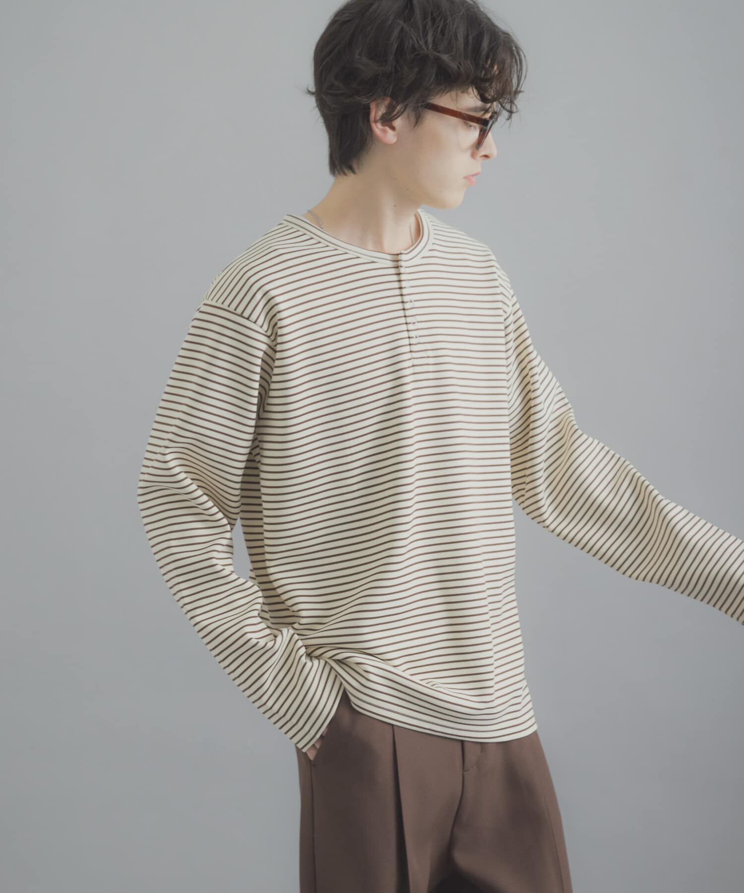 SENSE OF PLACE by URBAN RESEARCH「ボーダーヘンリーネックロングTシャツ」|Tシャツ・カットソー|