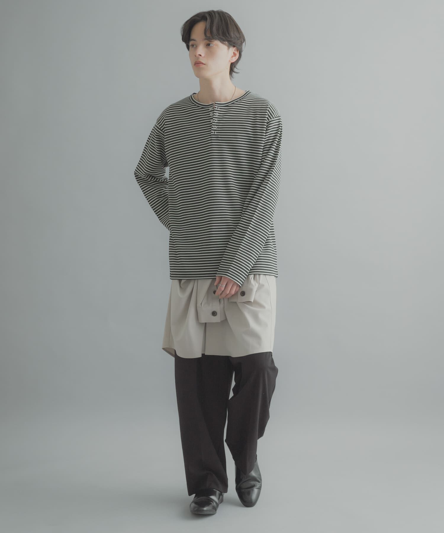 SENSE OF PLACE by URBAN RESEARCH「ボーダーヘンリーネックロングTシャツ」|Tシャツ・カットソー|