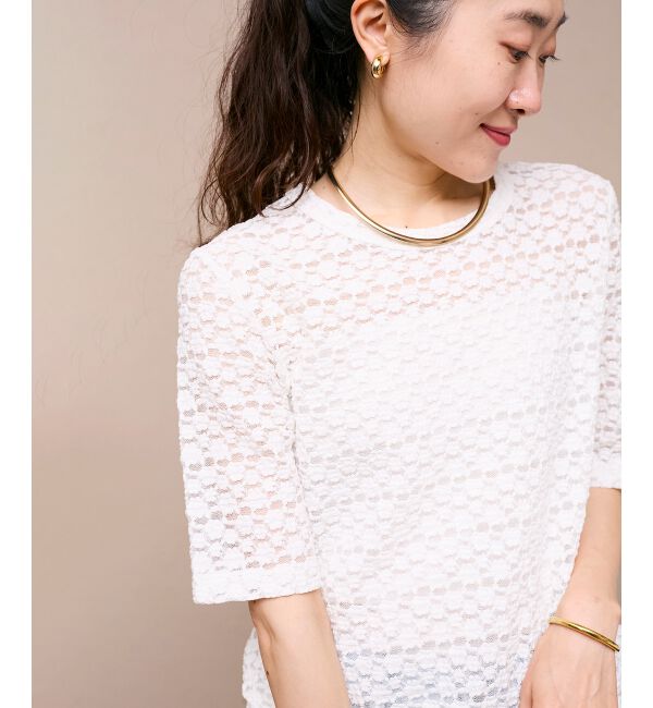  「《WEB限定アイテム》ストレッチレースハーフスリーブプルオーバー」|Tシャツ・カットソー|