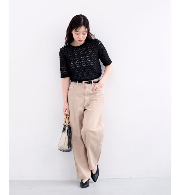  「《WEB限定アイテム》ストレッチレースハーフスリーブプルオーバー」|Tシャツ・カットソー|