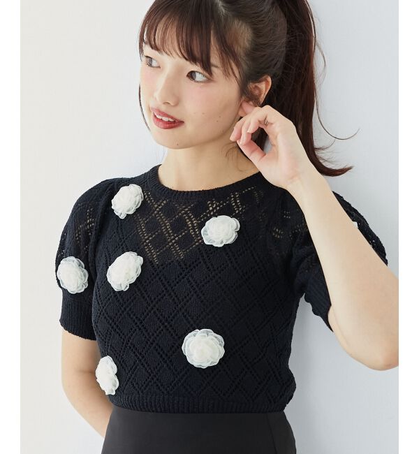 MAJESTICLEGON「ローズモチーフレーシーニット」|ニット・セーター|