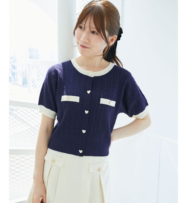  「バイカラーケーブルニットカーデ」|カーディガン|